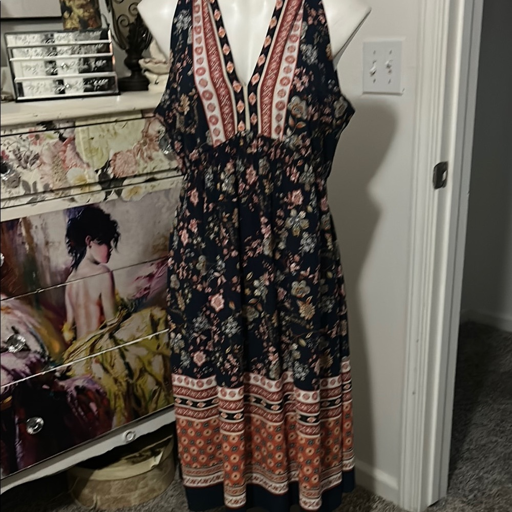 Vibrant Pink and Orange Halter Maxi Sundress - Picture 1 of 11